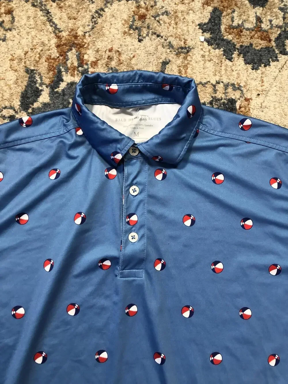Bald Head Blues Polo Shirt Mens M Blue Beach Ball Golf Performance Short Sleeve